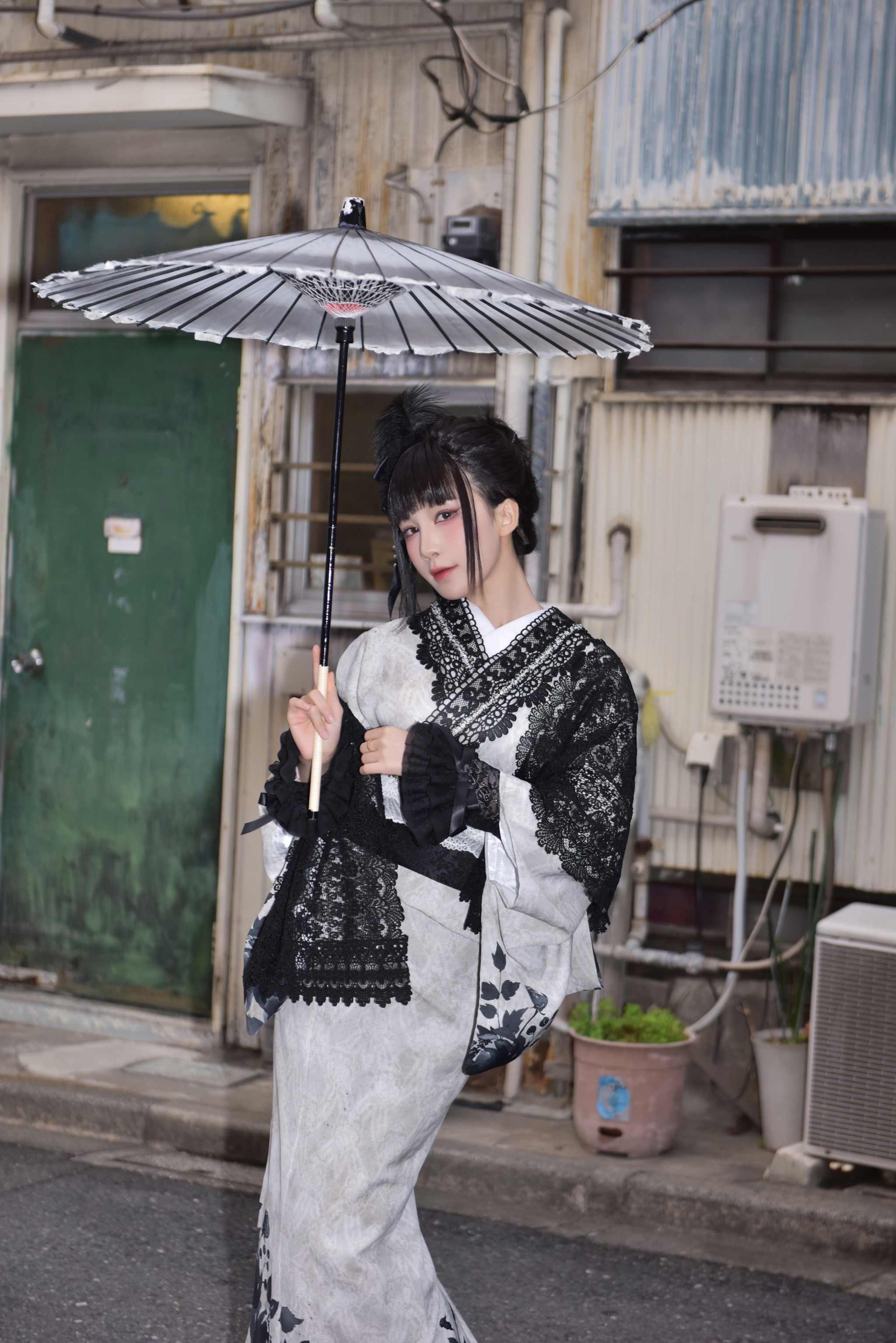 图片[1]-水淼Aqua – NO.225 Black Lace Kimono[70P]-XikXak